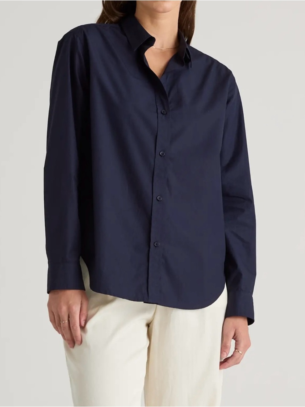 Quince Organic Cotton Navy Long-Sleeve Button-Up Shirt - Size L NWT